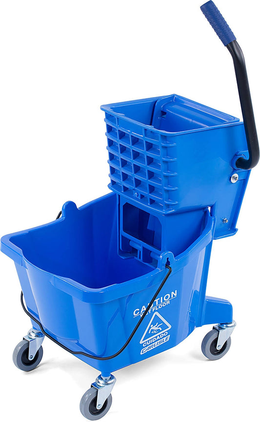 Carlisle 3690814 Mop Bucket with Side Press Wringer 26 Quart Blue