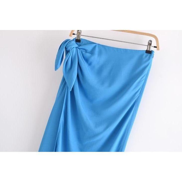 blue knots split loose high waist skirt