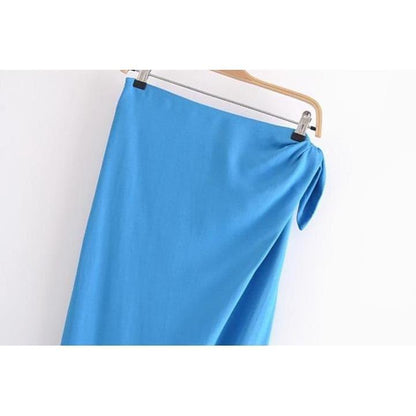 blue knots split loose high waist skirt