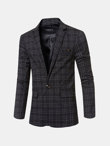 Business Casual Plaids Gentleman British Style Slim Blazers For Men