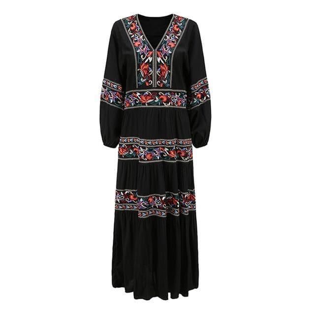 autumn floral embroidery dress