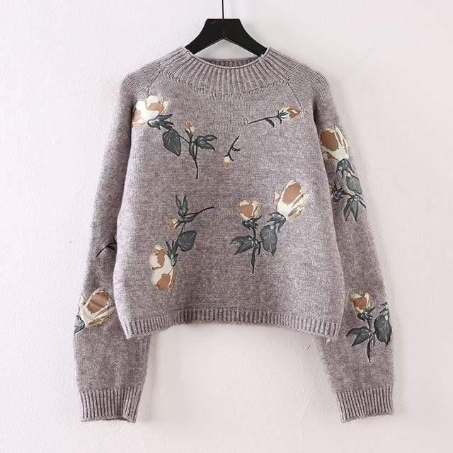 boho flower embroidered pullover sweater