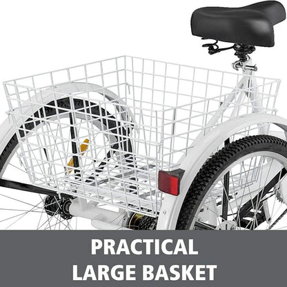 Adult Tricycle Bike, 7 Speed 24in 3-Wheel Bikes with Installation Tools, Three-Wheeled Bicycle Cruiser Tricycle with Shopping Basket for Recreation Shopping, Unisex Comfort Bikes Road Tricycle