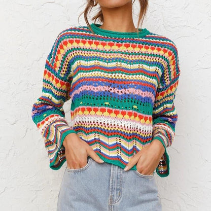 bohemian crochet knit pullover