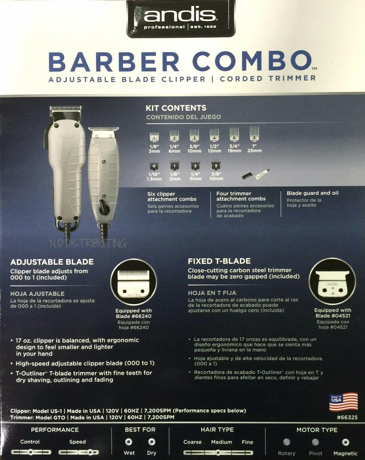 Andis Professional Barber Combo Adjustable Clipper with Trimmer - 66325