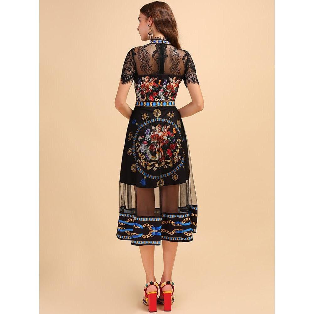 angel printed mesh vintage dress