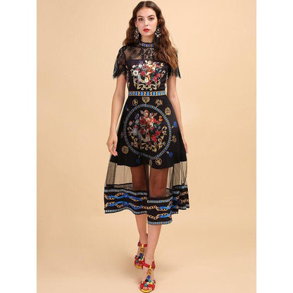 angel printed mesh vintage dress