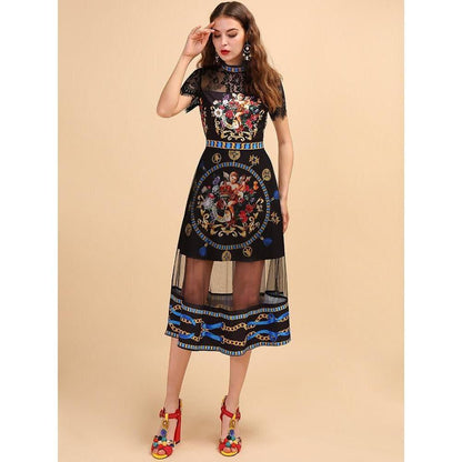 angel printed mesh vintage dress