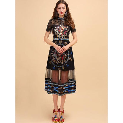 angel printed mesh vintage dress