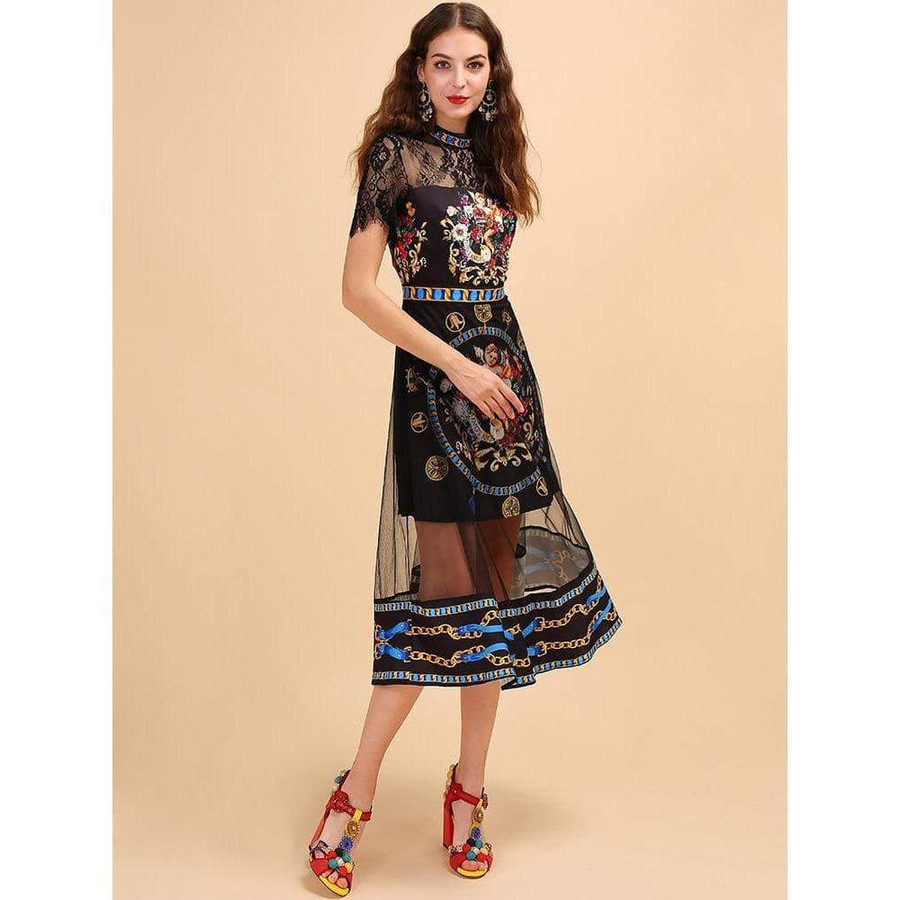 angel printed mesh vintage dress