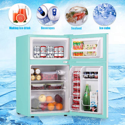 32 Cuft Compact Double Door Refrigerator with Freezer Freestanding Mini Fridge with Top Door Upright Freezer for HomeDormOffice or RV with Removable Glass Shelves Green