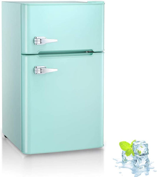 32 Cuft Compact Double Door Refrigerator with Freezer Freestanding Mini Fridge with Top Door Upright Freezer for HomeDormOffice or RV with Removable Glass Shelves Green