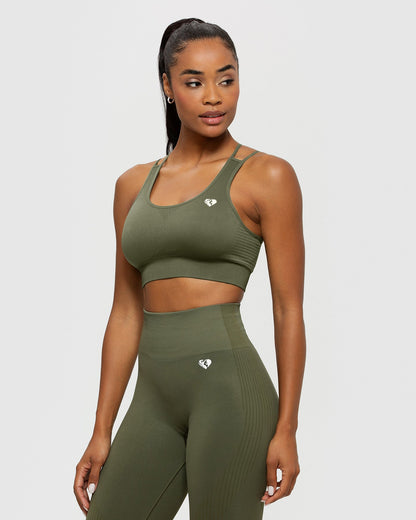 Power Seamless Sports Bra | Khaki