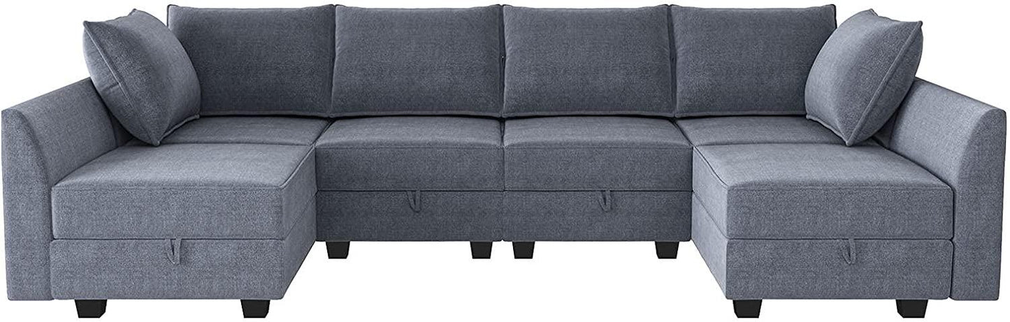 Bluish Grey U-Shape Reversible Sectional Sofa w/ Chaise