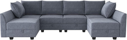 Bluish Grey U-Shape Reversible Sectional Sofa w/ Chaise