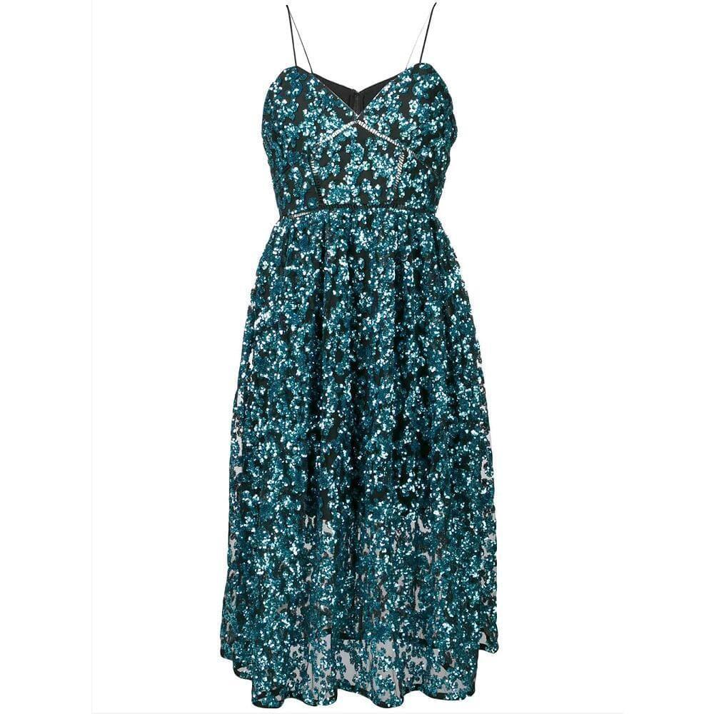 blue sequin spaghetti classic dress