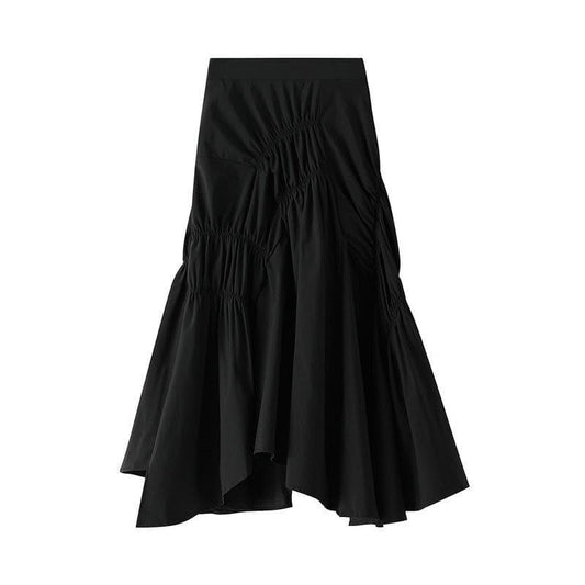 aysmmetrical pleated midi skirt