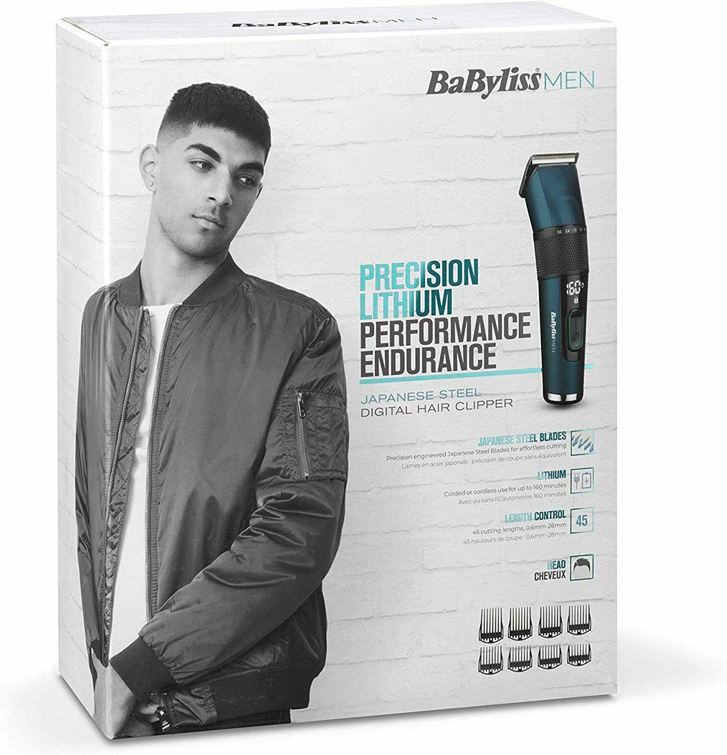 Babylissmen E990E Trimmer Professional Digital 160 Min Charging Fast 8 Guides