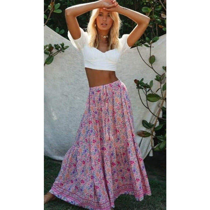 bohemian sashes elastic waist skirt