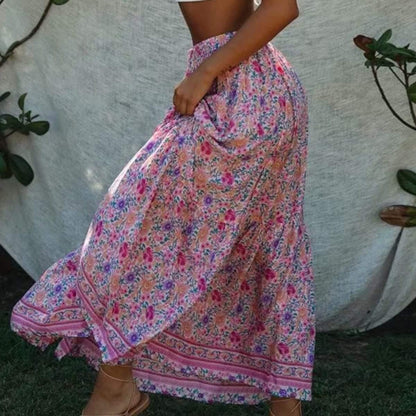 bohemian sashes elastic waist skirt